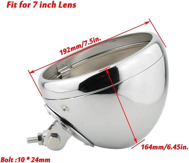Boldness Motorcycle Universal 7" Headlight Housing Shell Lamp Bucket Bottom Mount Bucket LED Chrome Fits for Harley - Image 2